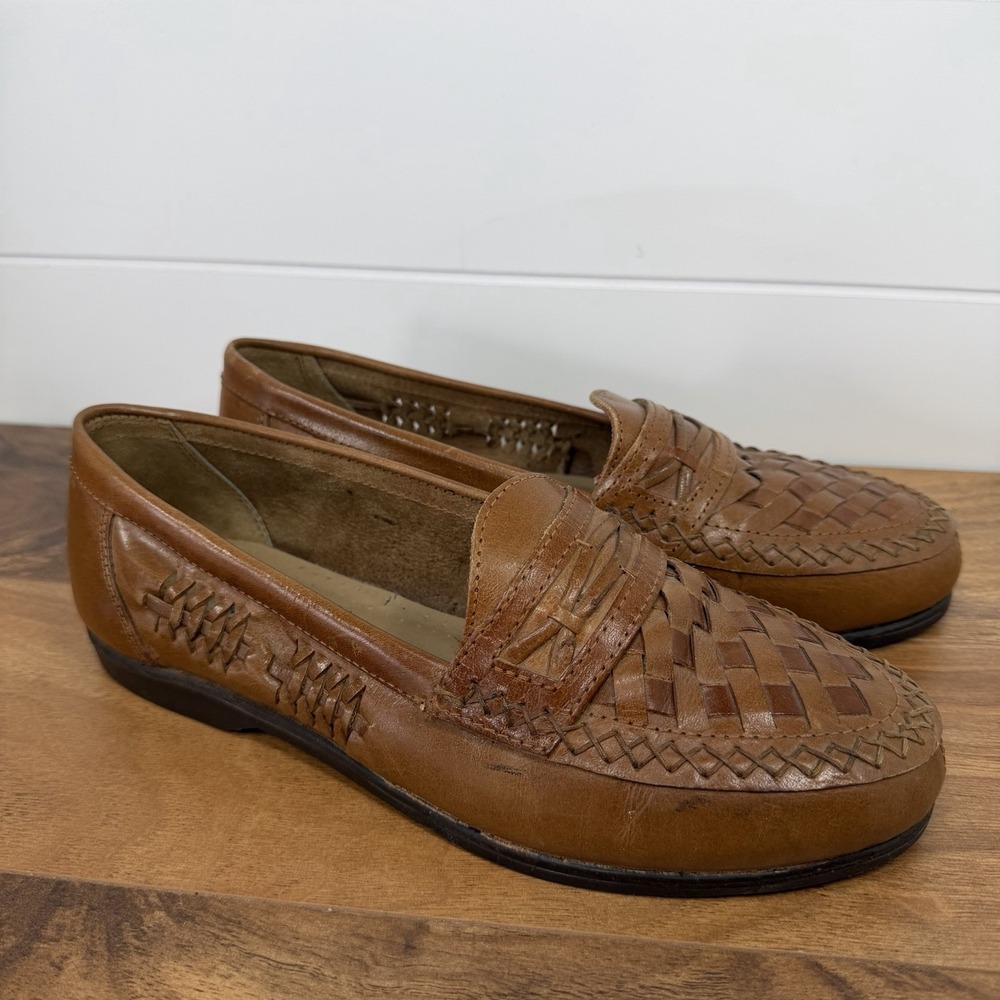Haband Comfort Club 8D Brown Woven Leather Loafers Slip On Old Money Preppy